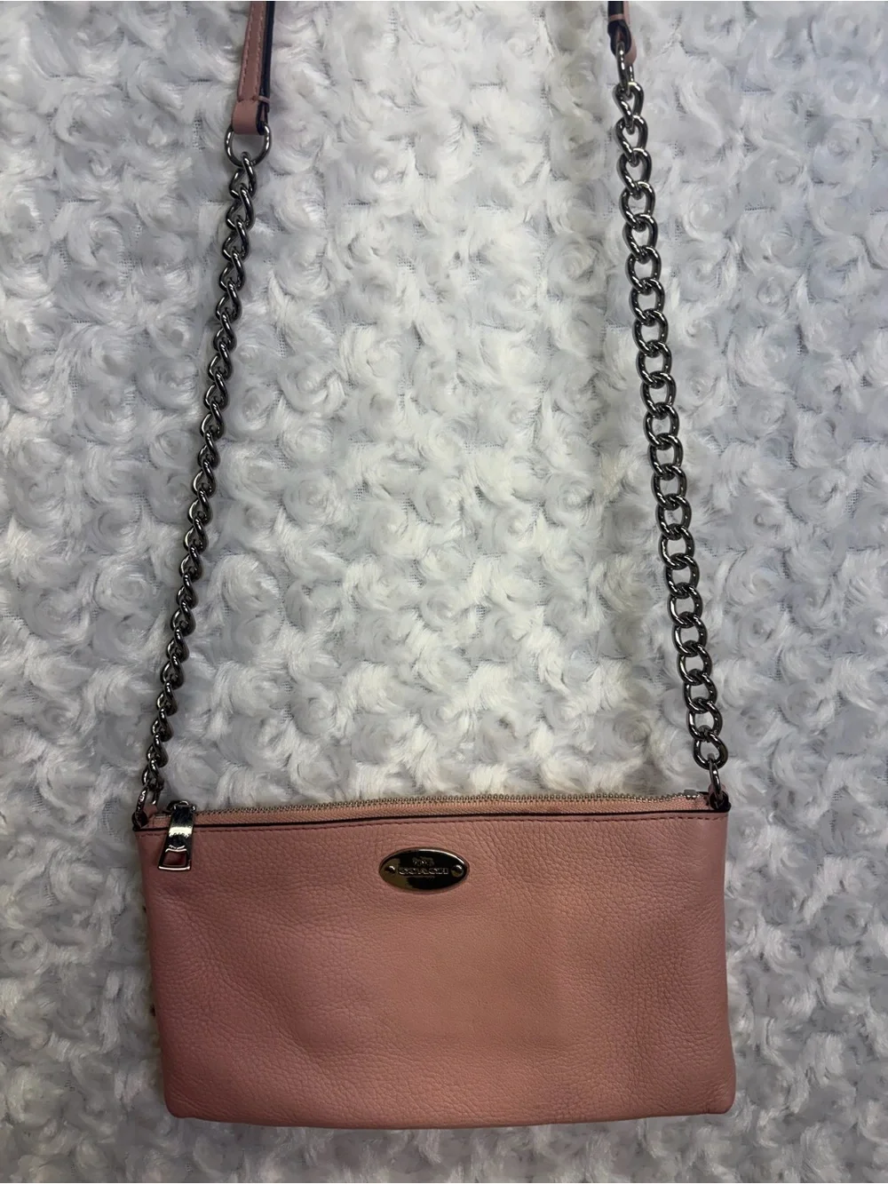 Coach Blush Pink soft Pebbled Leather adjustable Crossbody Chain & leather Strap